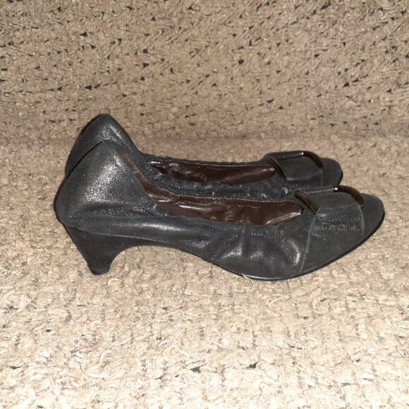 ATTILIO GIUSTI LEOMBRUNI-AGL-Black Metallic Sheen Nubuck-Buckle-Sz37.5-Near Mint - Picture 4 of 8